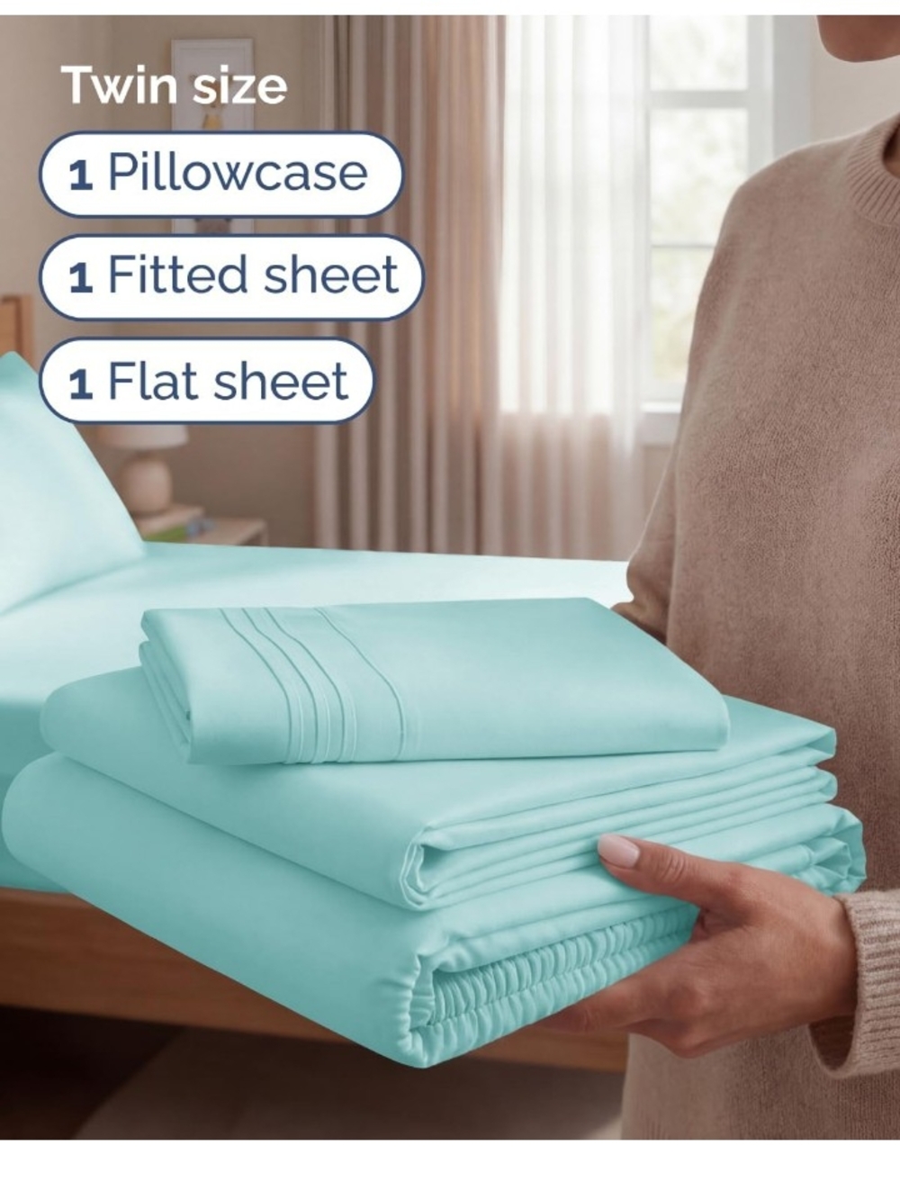 Twin Size 3 Piece Sheet Set - Spa Blue - Picture 2 of 2